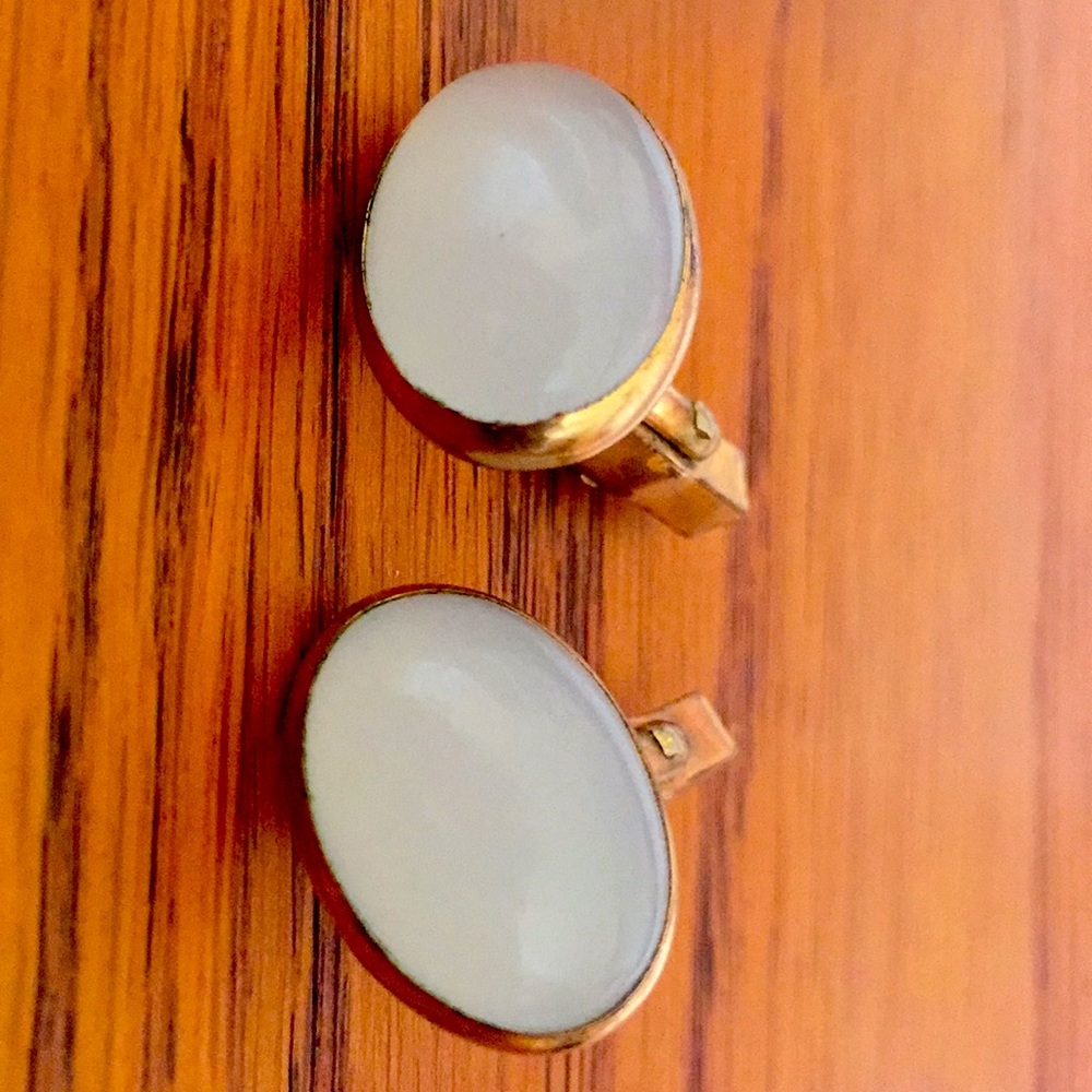 Vtg Swank White Oval Moonstone Cabochon Cufflinks